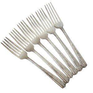 Wallace Silver Roseanne Forks 7.5" set-6 silverplate 1938 art deco floral